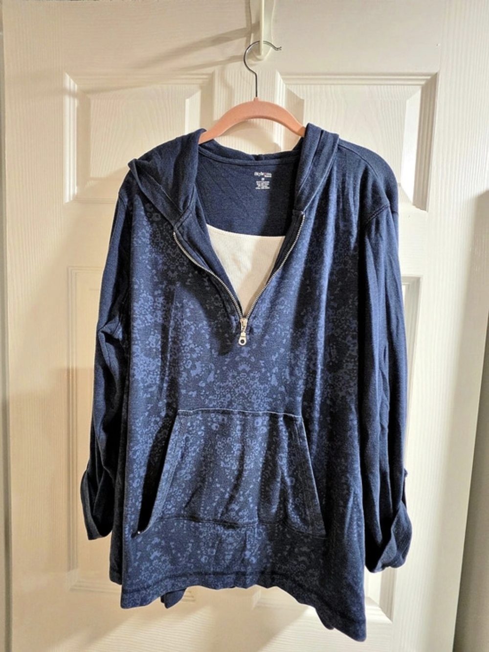 Style & Co Floral Pullover Hoodie in Blue Size 2X